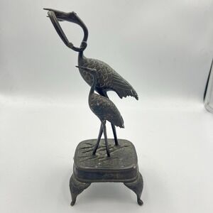 Antique Japanese Bronze Cranes Sculpture – Pair of Birds, 8.75" Tall